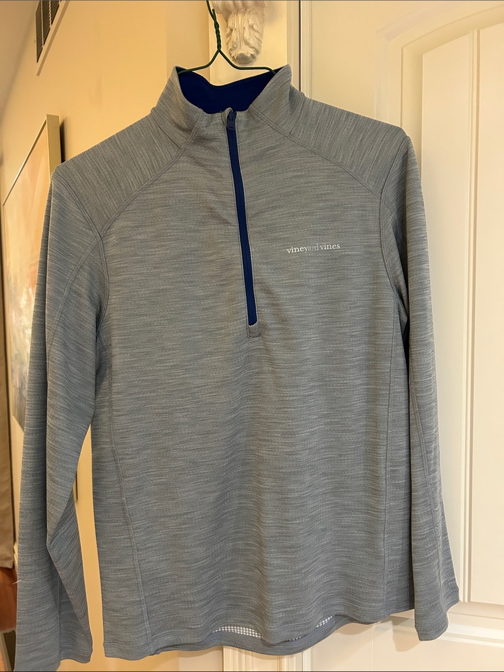 Vineyard Vines Gray men’s Quarter-Zip Performance Pullover with Navy Trim